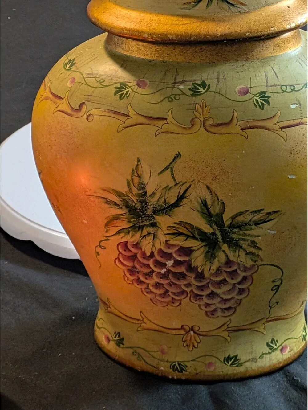 Vintage Hand Painted Decorative Vase Grapes Fruit Motif Rustic Home Decor